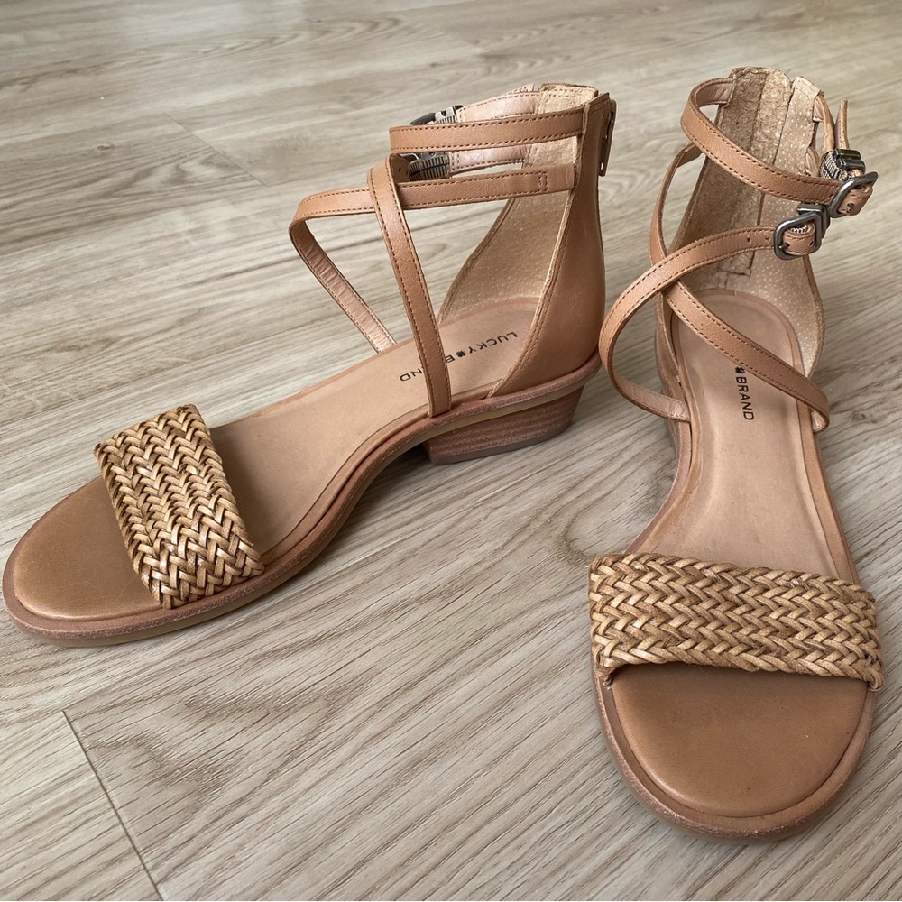 ❤️ NWOT Lucky Brand Skippir Woven Ankle Strap Heeled Sandal